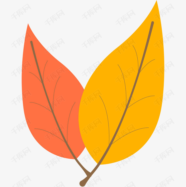 手绘树叶的素材免抠红色树叶黄色树叶秋天树叶树叶叶子两片树叶