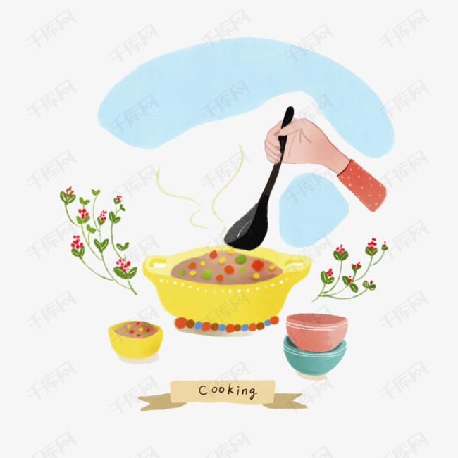 煮粥烹饪读物插画