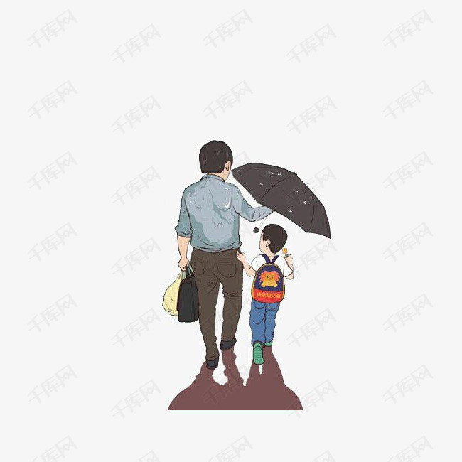 温馨画面父亲撑伞行走背影图
