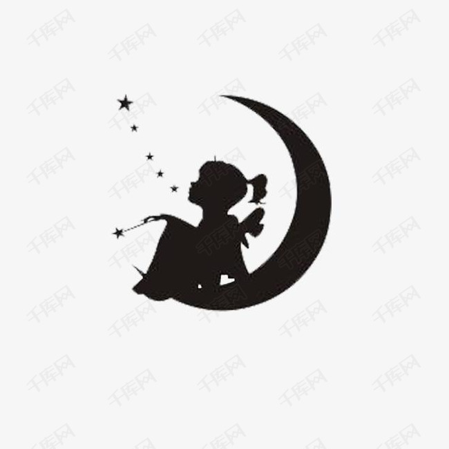 孤独女孩的剪影的素材免抠孤独小女孩星空月亮悲伤小女孩剪影