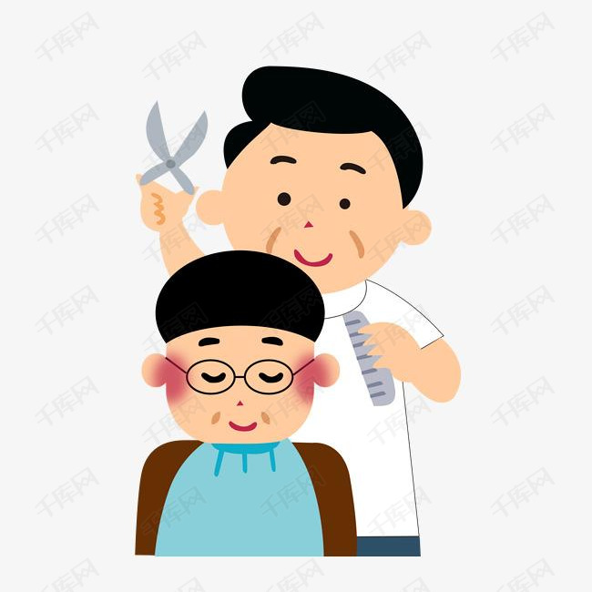 理发店剪头发的男孩的素材免抠卡通手绘理发店理发男孩西瓜头