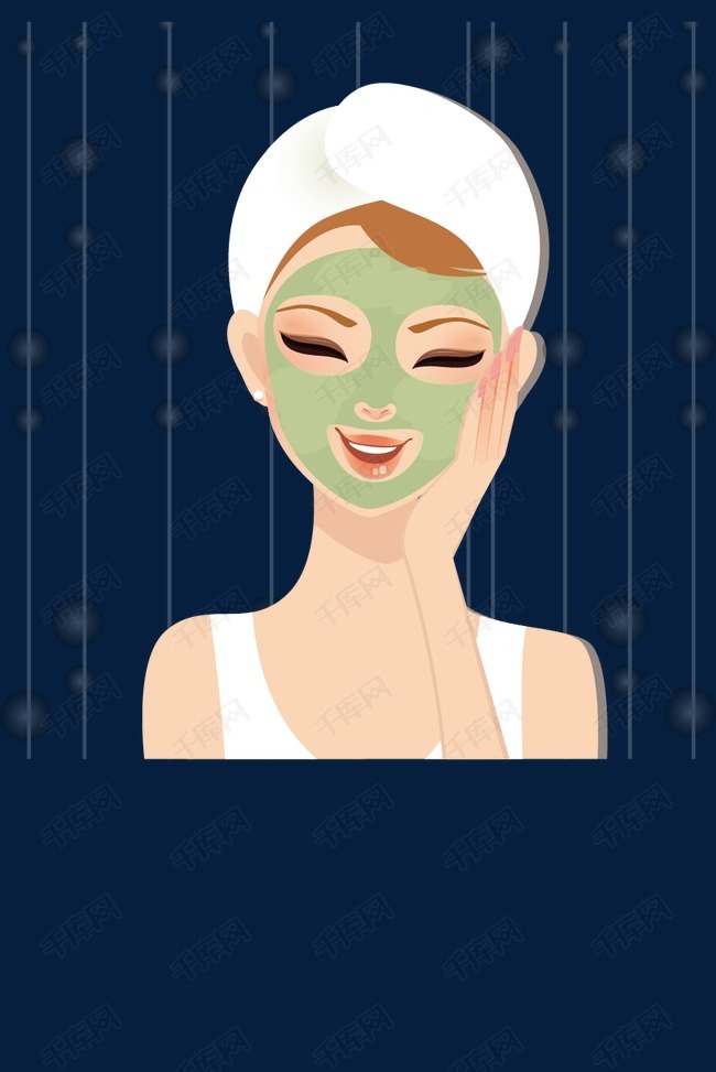 护肤美妆卡通美女洗脸敷面膜的素材免抠护肤美妆卡通美女洗脸敷面膜