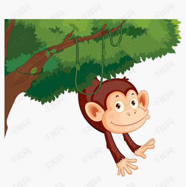 手绘矢量树上小猴子