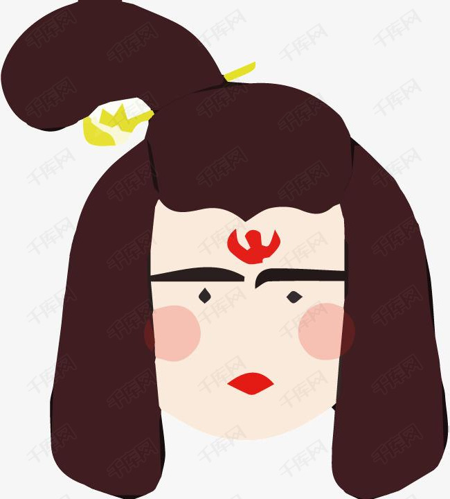 手绘卡通唐代仕女头像免抠