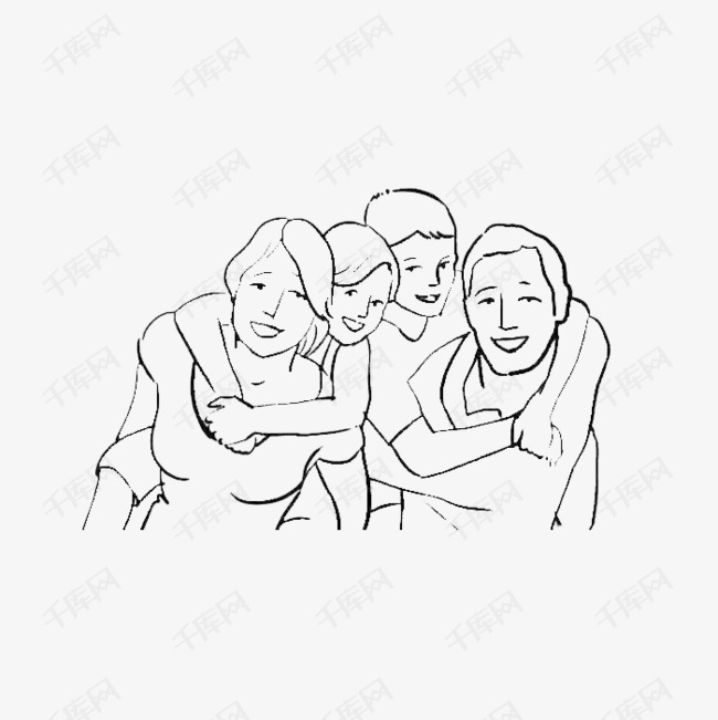 黑色线条全家福简笔画