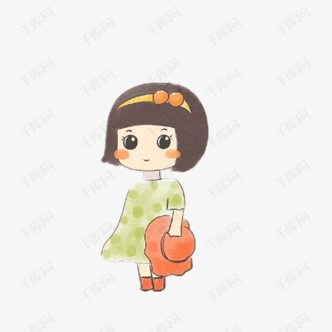 文静的卡通女孩的素材免抠人物发卡短发短袖