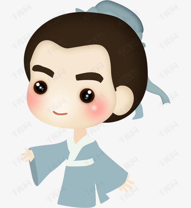 古代儿童的素材免抠蓝色白色发带服饰古代儿童