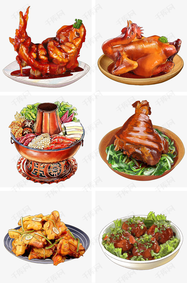 手绘卡通美食新年餐饮东北菜精致画