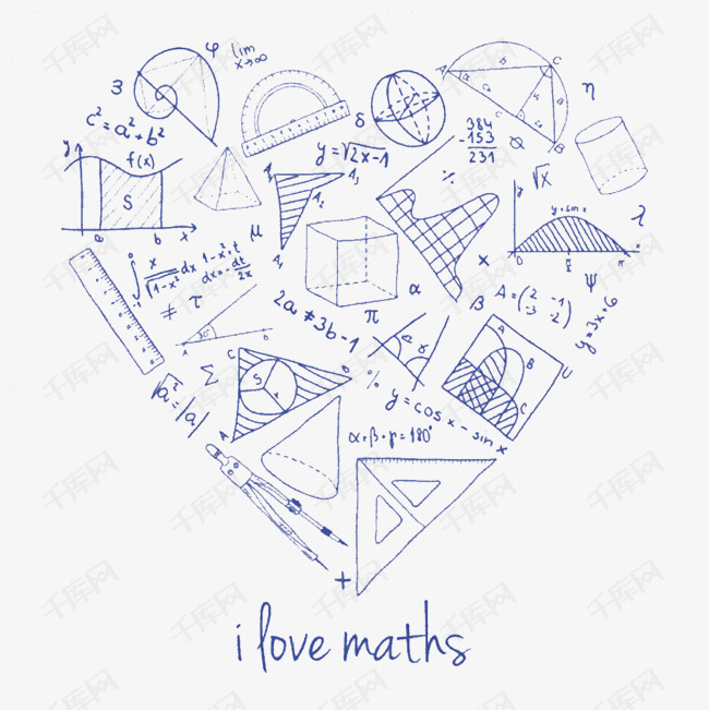 卡通手绘心形数学工具公式