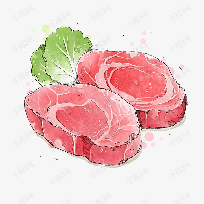 两块瘦肉的素材免抠绿色红色两块瘦肉蔬菜卡通