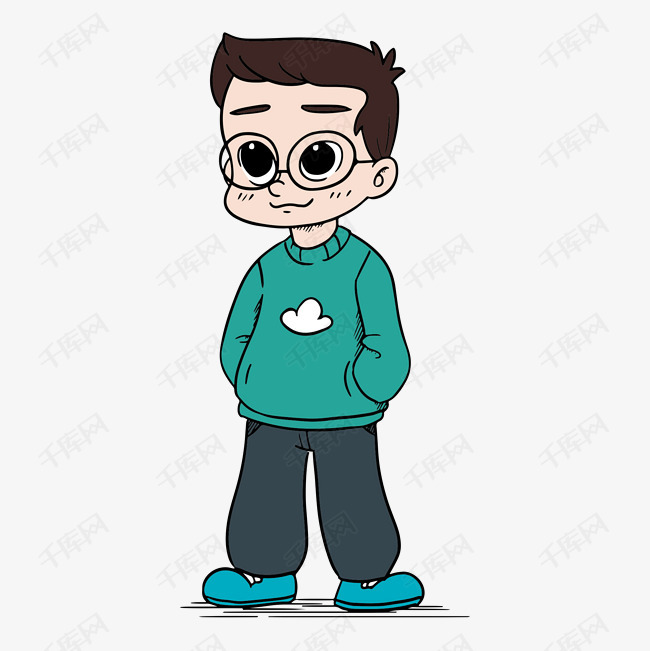 戴眼镜的卡通男孩的素材免抠卡通人物眼镜男生绿色卫衣动漫人物