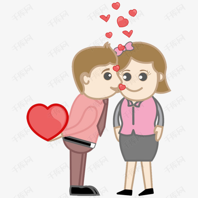 卡通亲吻的男女朋友psd分层的素材免抠亲吻对方表达方式飞吻亲亲示爱