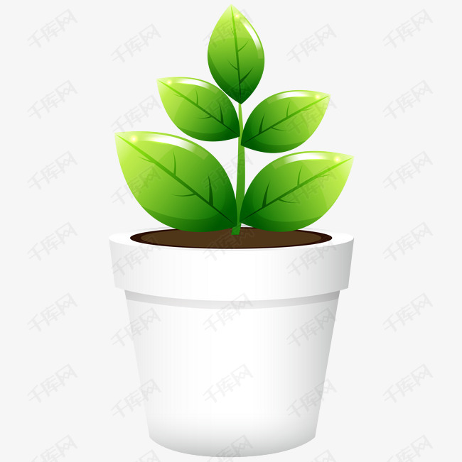 卡通花盆和绿色植物