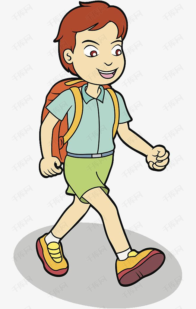背书包走路的小男孩的素材免抠双肩背包书包走路可爱小男孩卡通小男孩