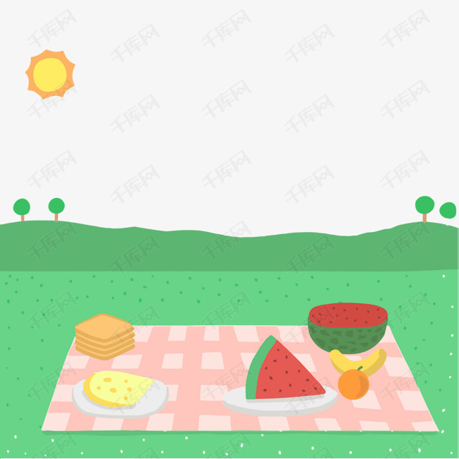 卡通野餐的风景矢量图的素材免抠风景野餐植物食物水果奶酪