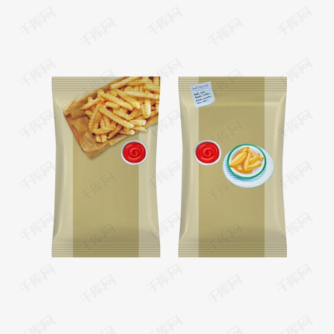 薯条零食食品包装袋的素材免抠食物包装袋包装袋正反面食品包装袋质感