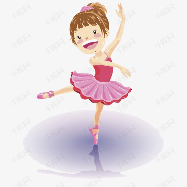 卡通穿粉色礼服表演舞蹈的女孩