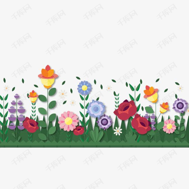 设计矢量图的素材免抠彩色花卉卡通花园设计矢量图卡通花丛背景装饰