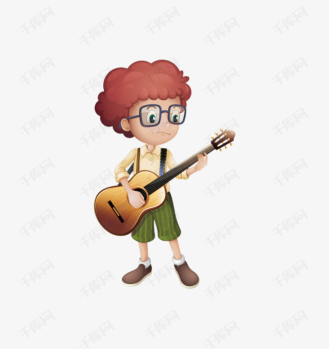 卡通手绘弹吉他的男孩