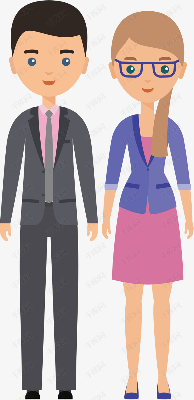 长发女生西服男生卡通矢量青年人物素材
