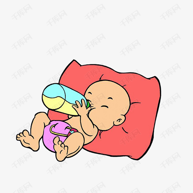 躺着喝奶的小婴儿的素材免抠喝奶的宝宝躺着喝奶的小婴儿红色枕头躺着
