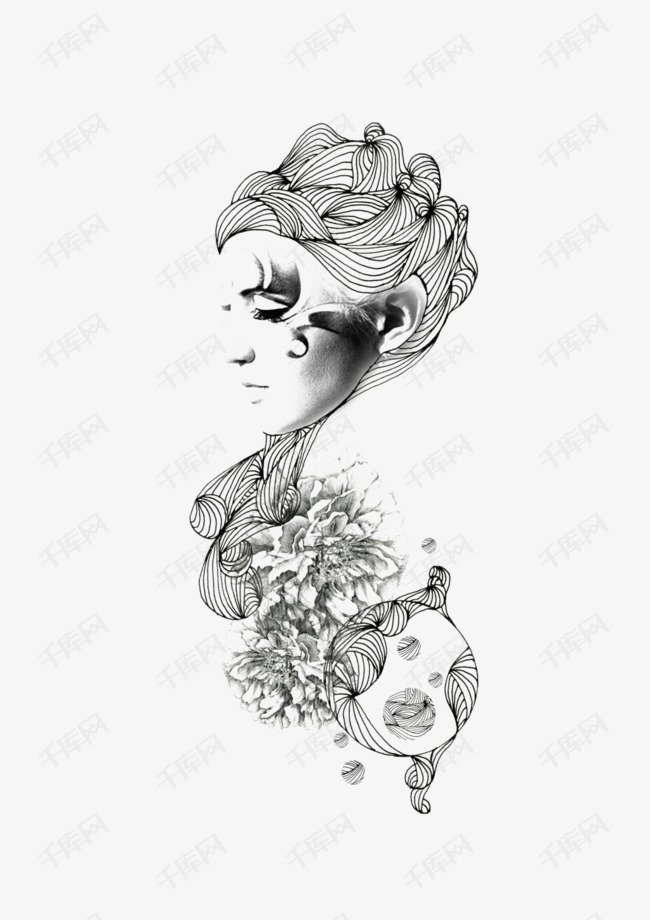 黑色手绘玫瑰女头像