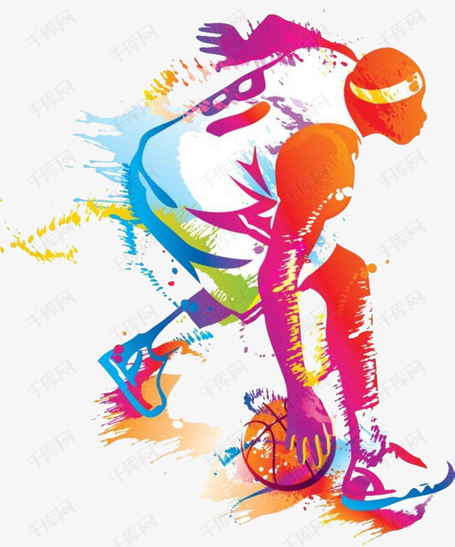炫酷手绘打着篮球的运动员图案素材图片免费下载_高清
