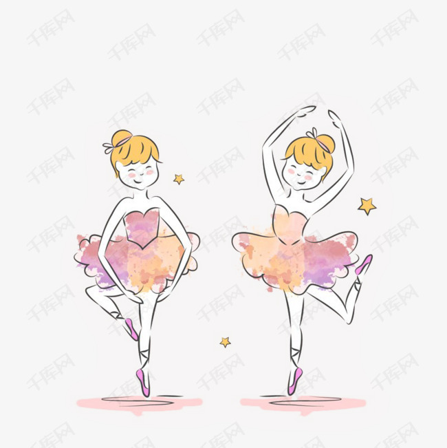 可爱的手绘芭蕾舞女孩插画免抠