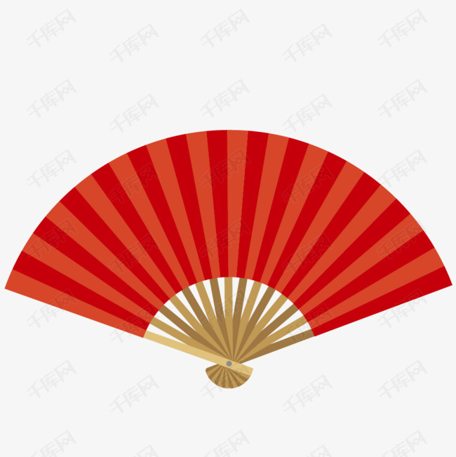红色扇子的素材免抠红色的纸质扇子夏季扇风折叠
