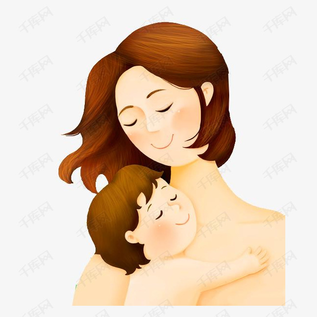 手绘母亲节装饰插画宝宝与妈妈温馨插图