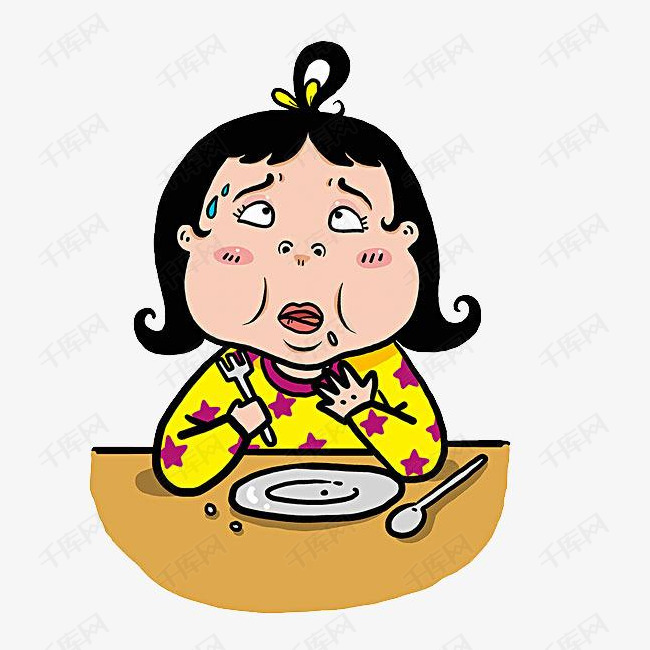 卡通小孩吃面的素材免抠卡通小孩吃面表情盘子叉子免扣女人吃面