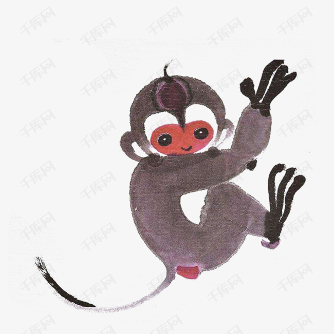 水墨国画一只可爱的猴子免抠