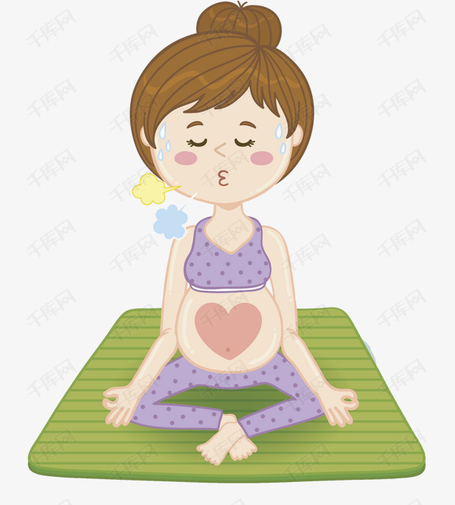 瑜伽孕妇的素材免抠瑜伽孕妇卡通手绘装饰图案水彩画人物画肖像画