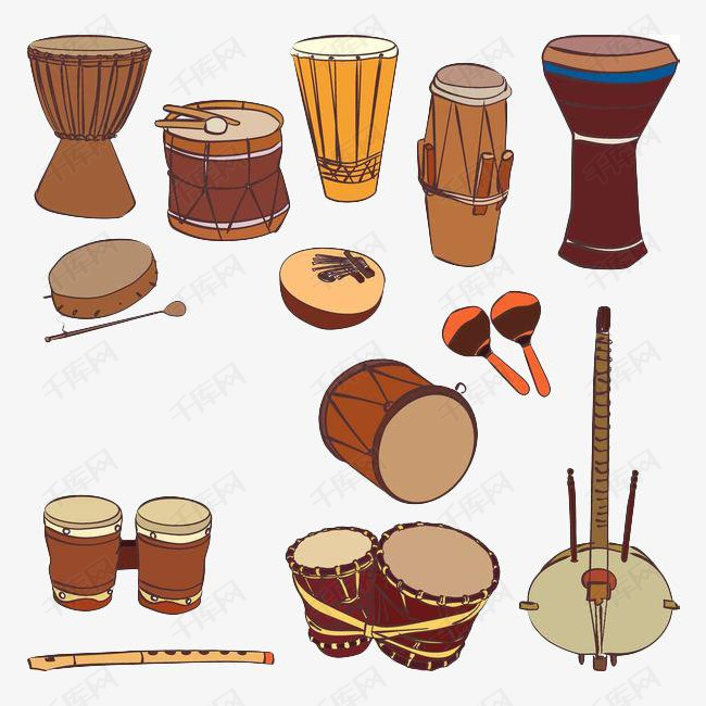 化非洲鼓合集的素材免抠非洲鼓扁平化手绘鼓卡通非洲鼓民俗鼓打击乐器