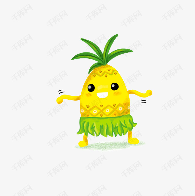 绿色穿草裙的卡通菠萝