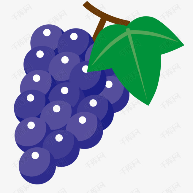 紫色的卡通葡萄装饰的素材免抠葡萄卡通葡萄手绘葡萄树叶叶子水果