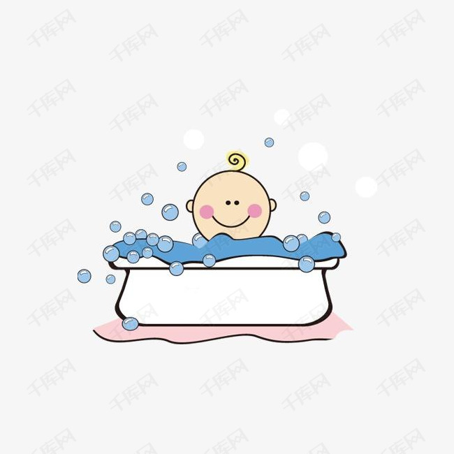 婴儿手绘的素材免抠手绘插画婴儿洗澡鱼缸童趣