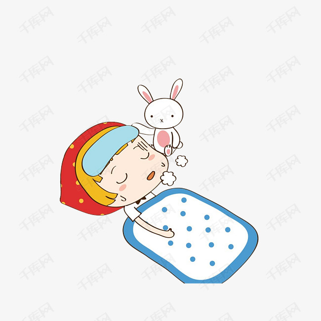 卡通照顾生病发烧女孩的小兔子素材