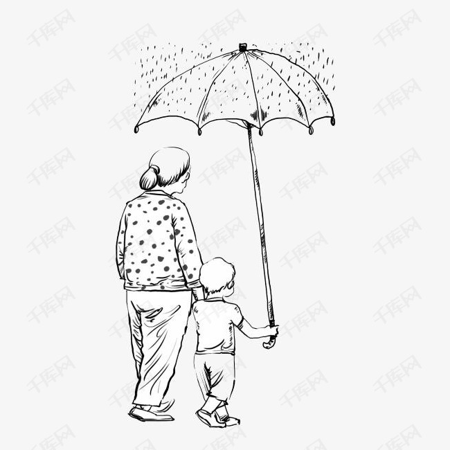 伞下老奶奶的背影