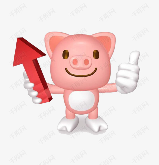 手拿箭头竖大拇指的卡通小猪素材图片免费下载