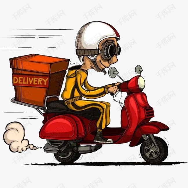 卡通外卖小哥骑电瓶车送外卖素材图片免费下载