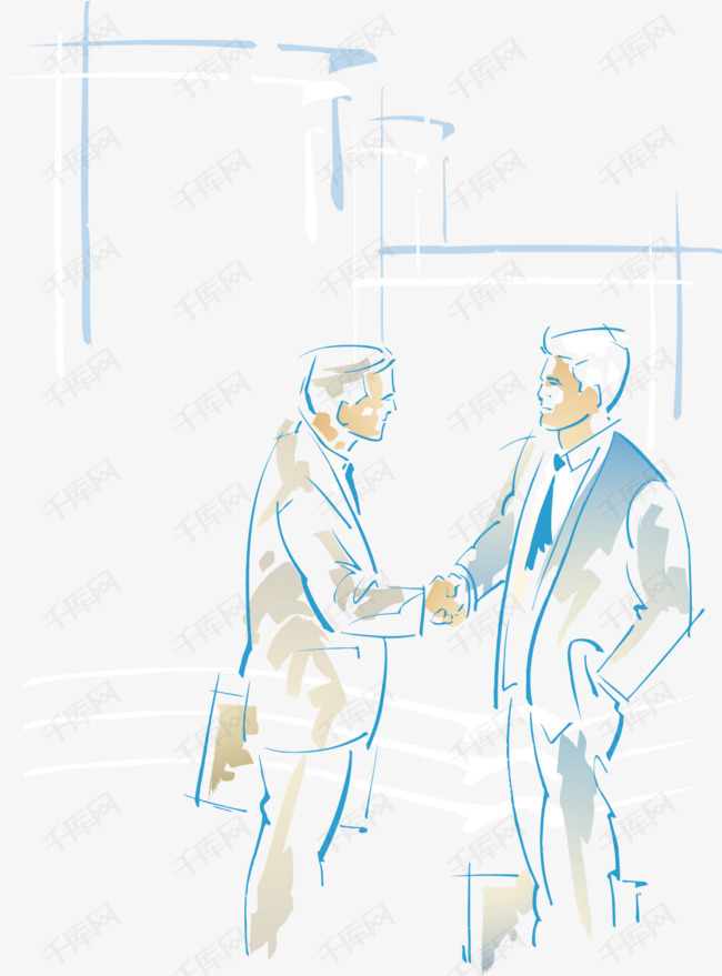 手绘插图商务人物交流握手