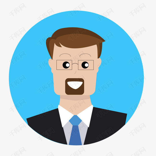 的商务人士的头像设计的素材免抠商务人士矢量图蓝色圆形标签设计卡通