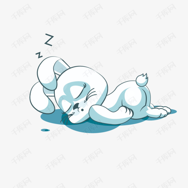 卡通手绘睡觉的兔子的素材免抠卡通手绘创意蓝色可爱睡觉的兔子动物
