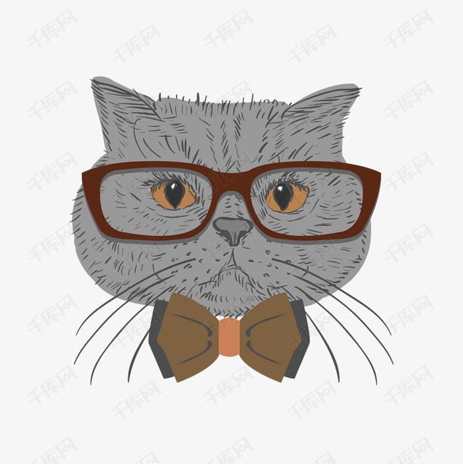卡通戴眼镜的猫免抠素材