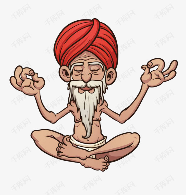 卡通印度风老人打坐