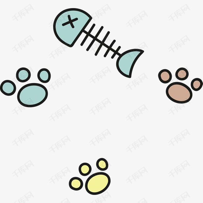 可爱卡通猫爪印和鱼骨矢量素材