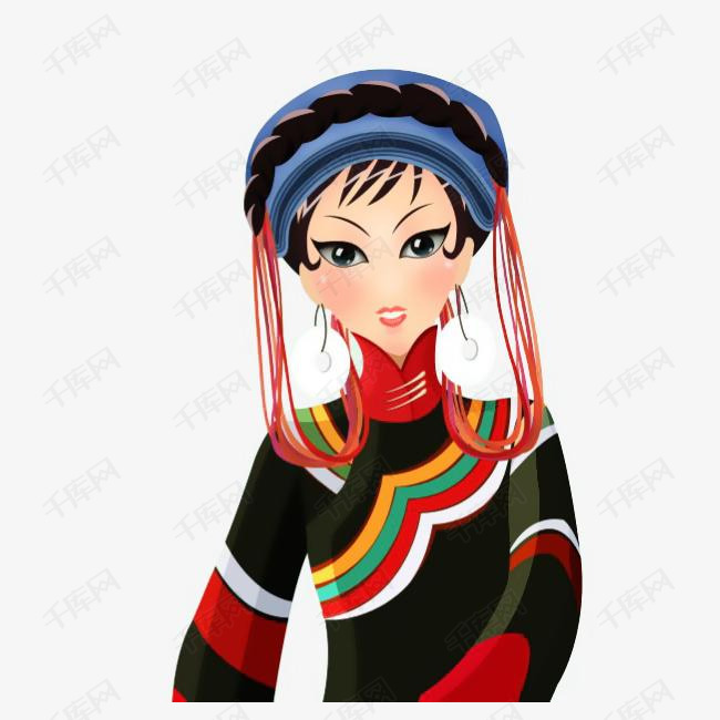 卡通彝族女人插画免抠