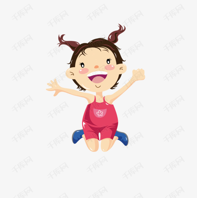 卡通跳起来的女孩人物的素材免抠儿童生活节天猫校园季跳跃人物设计