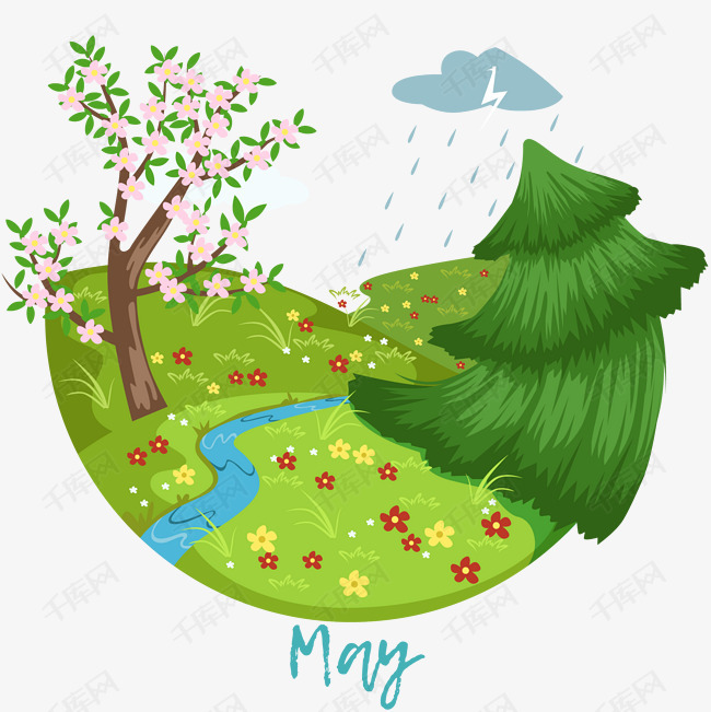 春雨三月矢量插画素材